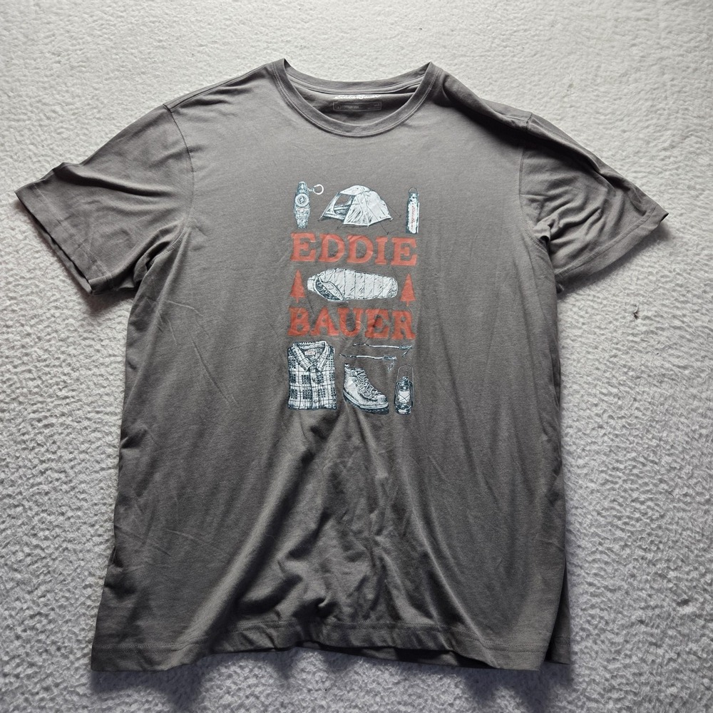 Eddie Bauer Shirt Mens Large Gray Camping Hiking Gear Graphic Outdoor Tee